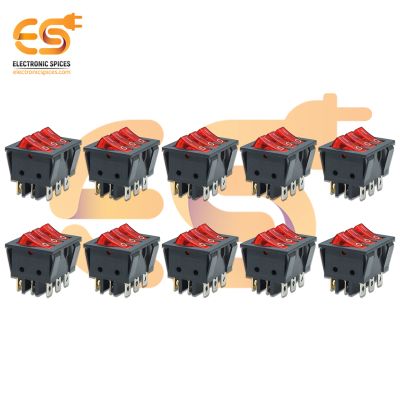 KCD3 16A/30A 250V 9 Pin 3-Way SPST Plastic Rocker Switch with Red Indicator Pack of 50